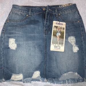 NWT denim distressed mini skirt